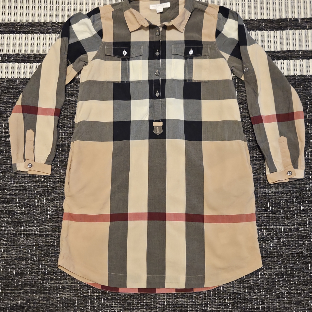Burberry Kids Dress in Beige, Black, and Red